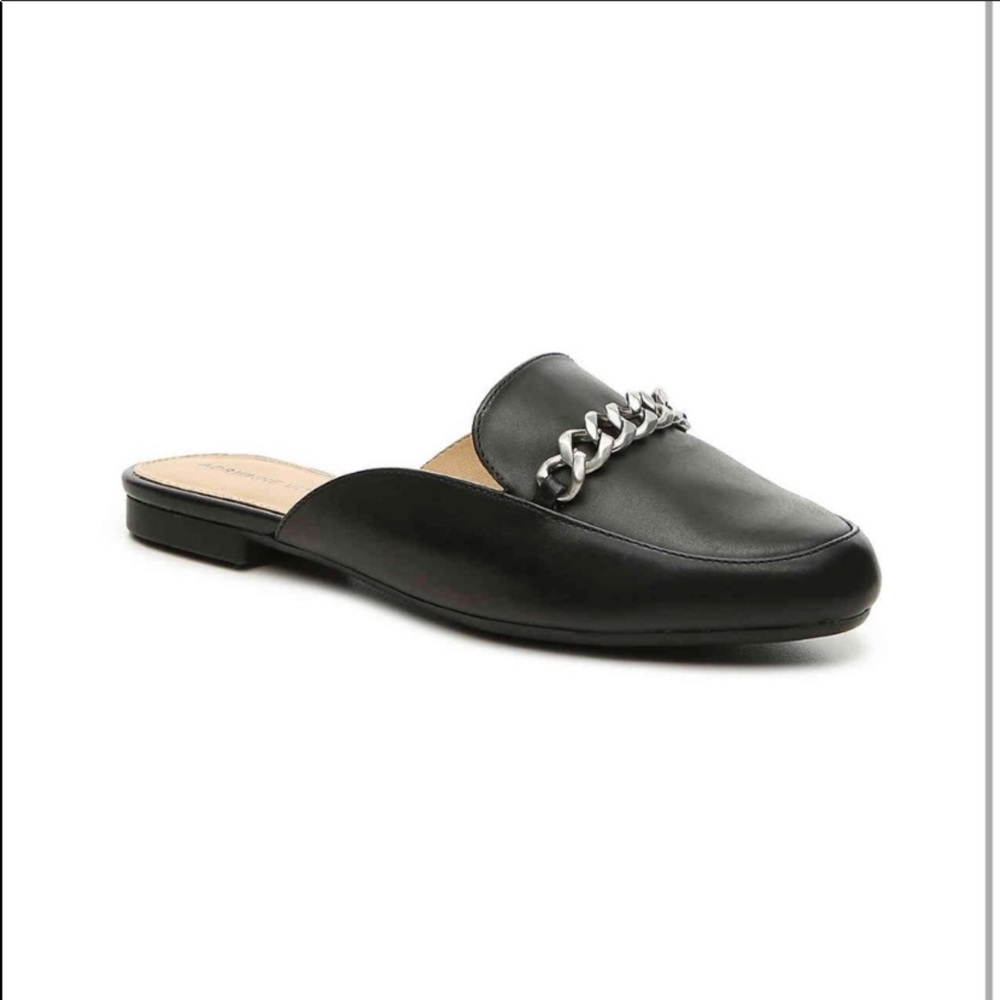 Adrienne Vittadini Black Mules with Chain Detail